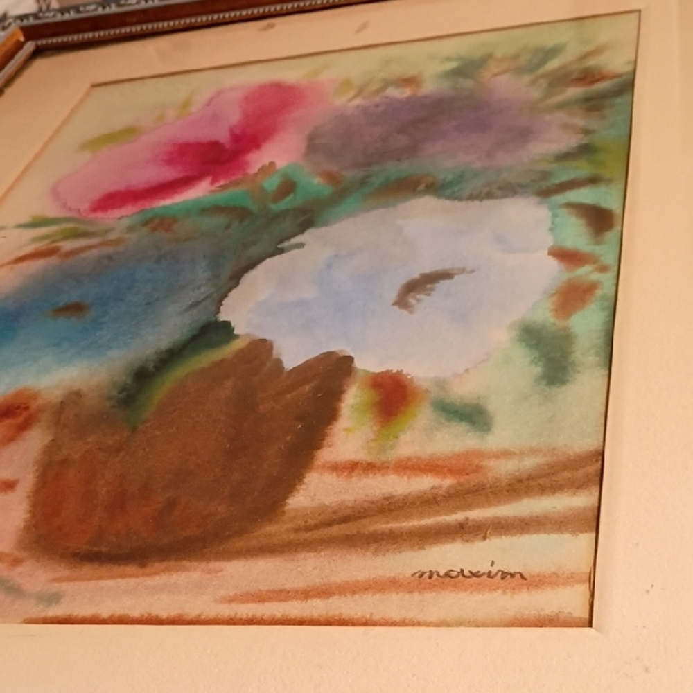 Maxime Floral Painting with Pink, Purple, and Blue Vintage Cottagecore Art